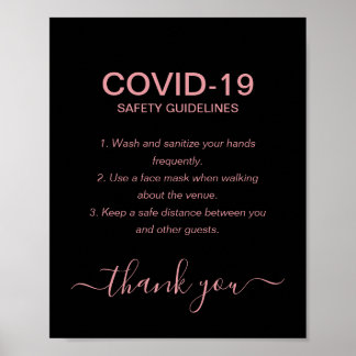 バラシンプル金ゴールドCovid Safety Guidelines Black ポスター