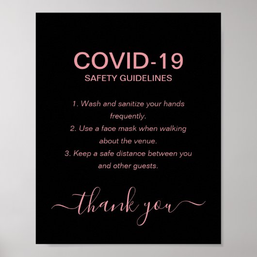 バラシンプル金ゴールドCovid Safety Guidelines Black ポスター (正面)
