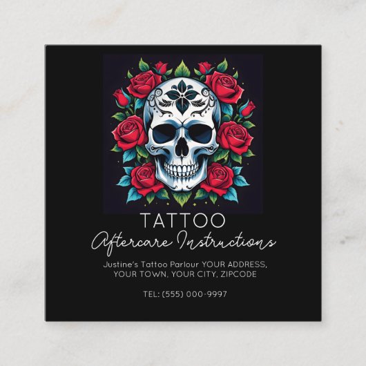 バラスカルのタトゥーアフターケアの指示スタイリッシュ スクエア名刺 (正面)