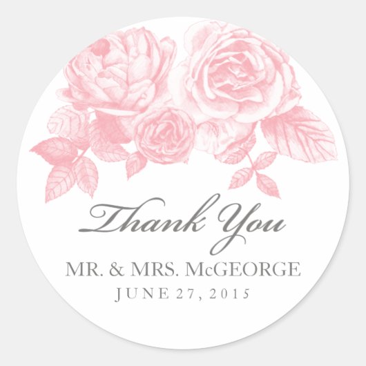 バラスケッチラウンドステッカー(ピンク) ラウンドシール (正面)