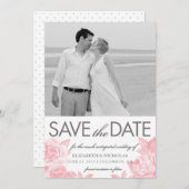 バラスケッチ日付のフォトカードをピンク色で保存 セーブザデート (正面/裏面)