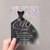 バラスタイリッシュピンク黒のドレス甘い16モノグラム アクリル招待状 (インサイチュ (ポータブル))