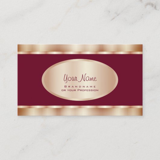バラスタイリッシュ金ゴールドエフェクトとシックなブルゴーニュカラー 名刺 (正面)