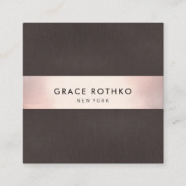 バラスタイリッシュ金ゴールドストライプブラウンリネン スクエア名刺