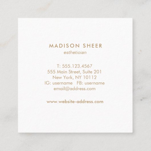 バラスタイリッシュ金ゴールドフェザーライト赤面ピンク スクエア名刺 (裏面)