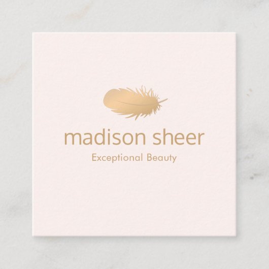 バラスタイリッシュ金ゴールドフェザーライト赤面ピンク スクエア名刺 (正面)