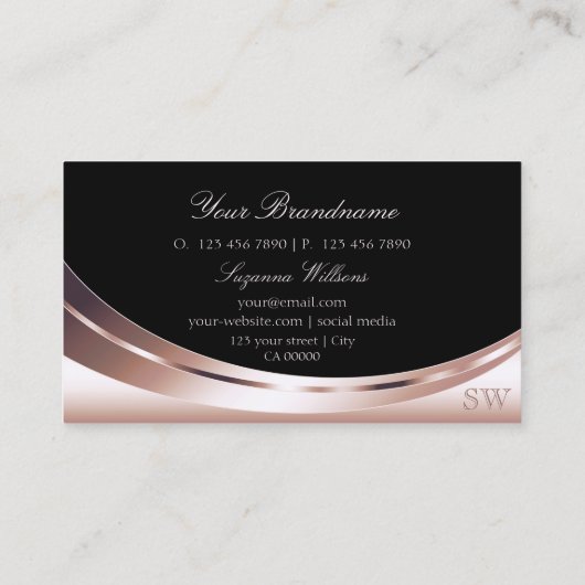 バラスタイリッシュ金ゴールドブラック（モノグラムとダイヤモンド付き） 名刺 (裏面)