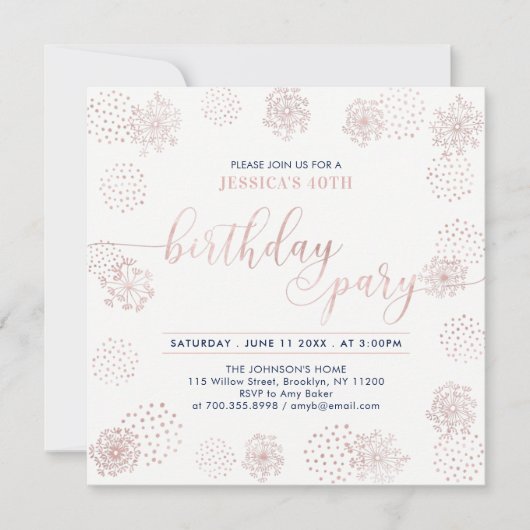 バラスタイリッシュ金ゴールドモダン40th, 50th誕生日パーティー 招待状 (正面)