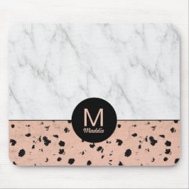 バラスタイリッシュ金ゴールド及びモノグラム付き大理石模様 マウスパッド