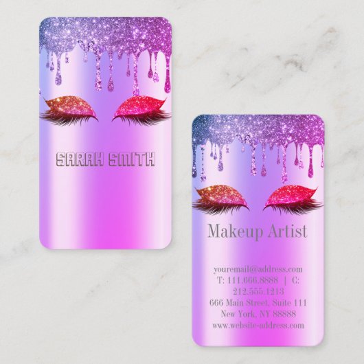 バラスタイリッシュ金ゴールド、グリッタードリップスまつげ 名刺 (正面/裏面)