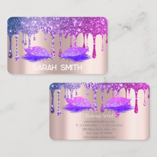 バラスタイリッシュ金ゴールド、グリッタードリップスまつげ 名刺 (正面/裏面)