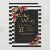 バラストライプと金ゴールドベビーシャワー招待状 招待状 (正面/裏面)