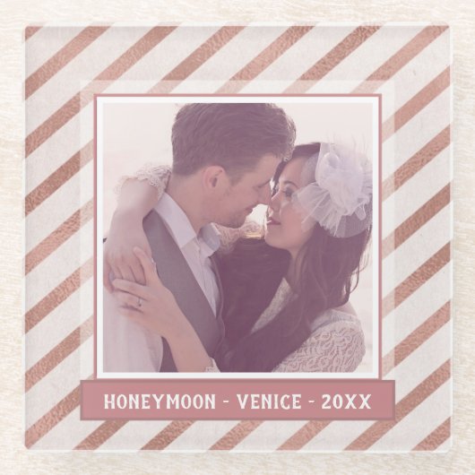 バラストライプのエレガントカスタム金ゴールド写真と文字 ガラスコースター (正面)