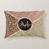 バラストライプの金ゴールドグリッターレオパードモノグラム アクセントクッション (正面)
