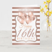 バラストライプの金ゴールドバルーン16番目の誕生日カード カード (黄色い花)