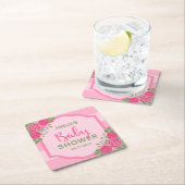 バラストライプピンクの女の子ベビーシャワー スクエアペーパーコースター (インサイチュ)