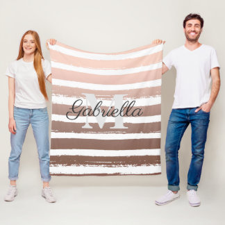 バラストライプ金ゴールドとモノグラム フリースブランケット