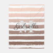 バラストライプ金ゴールドとモノグラム フリースブランケット (正面)