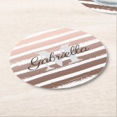 バラストライプ金ゴールドとモノグラム ラウンドペーパーコースター (アングル)