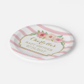 バラストライプ金ゴールドピンクフローラベビーシャワープレート ペーパープレート (アングル)