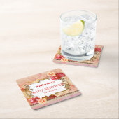 バラストライプ金ゴールドピンクフローラベビーシャワー スクエアペーパーコースター (インサイチュ)