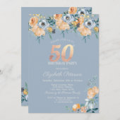 バラストリングライツダスティブルー50誕生日 招待状 (正面/裏面)