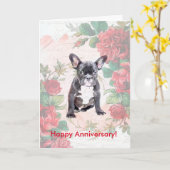 バラスフランスのブルドッグハッピー記念日カード カード (黄色い花)