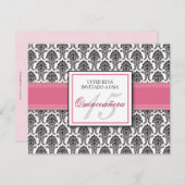 バラスペインのピンクダマスクキンセアニェラインヴィタシオン 招待状 (正面/裏面)