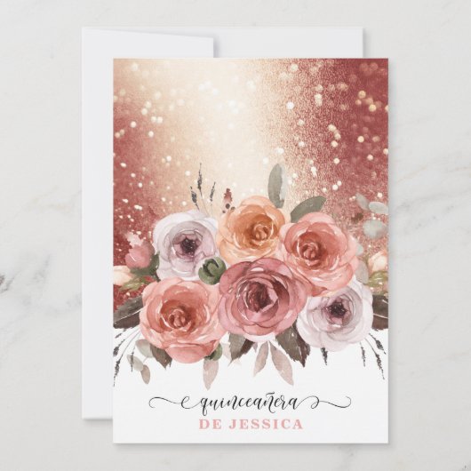 バラスペインの金ゴールドキンセアニラピンク、赤面フローラ 招待状 (裏面)