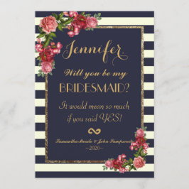 バラズネイビーストライプズ&金ゴールドブリデスメイド招待状 招待状