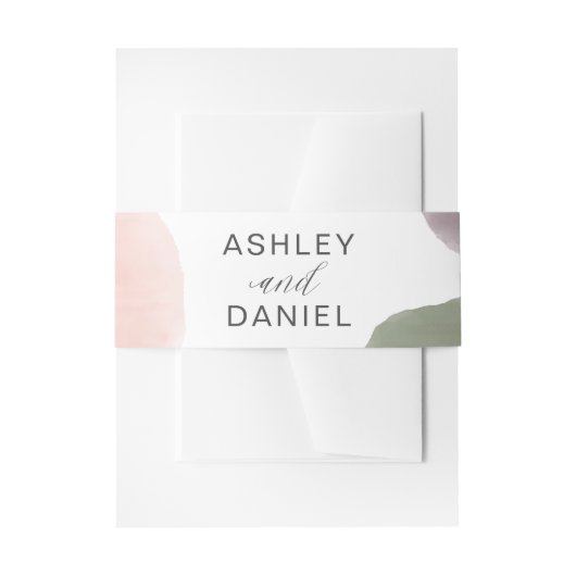 バラセージとグレープウォーターの色の円モダン結婚の 招待状ベリーバンド (正面例)