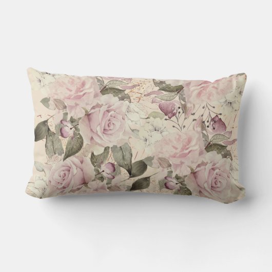 バラソフトピンクとクリーム金ゴールドリーフ ランバークッション (裏面)