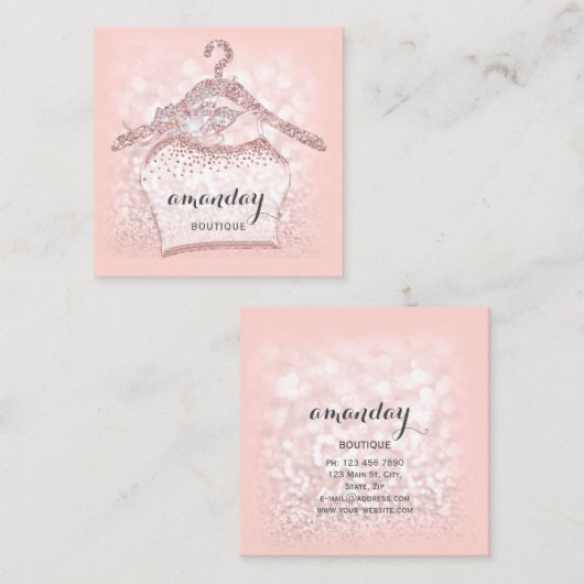 バラダイヤモンドクロスハンガーピンクブティックスクエア スクエア名刺 (正面/裏面)