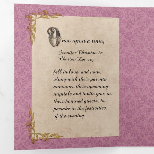 バラダマスクおとぎ結婚り話の写真 三つ折り招待状 (内部最初)