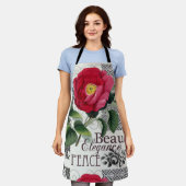 バラダマスクかわいらしフローラアンティーク エプロン (着用した状態)