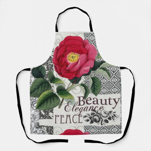 バラダマスクかわいらしフローラアンティーク エプロン (正面)