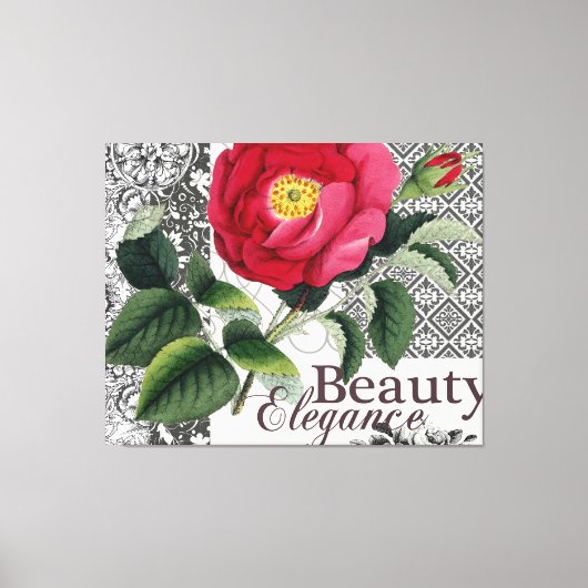 バラダマスクかわいらしフローラアンティーク キャンバスプリント (正面)