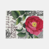 バラダマスクかわいらしフローラアンティーク フリースブランケット (正面(横))