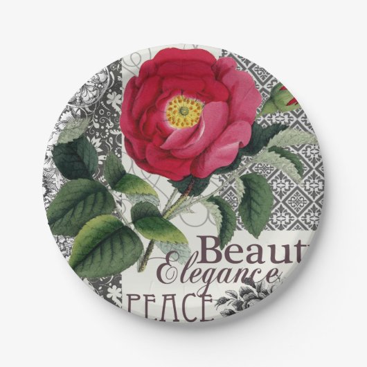 バラダマスクかわいらしフローラアンティーク ペーパープレート (正面)