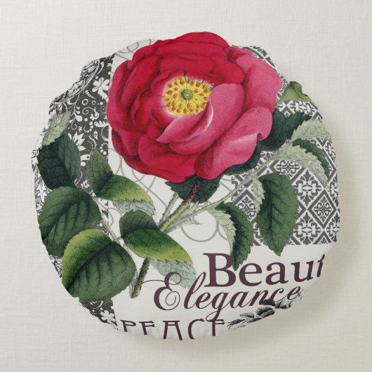 バラダマスクかわいらしフローラアンティーク ラウンドクッション (裏面)