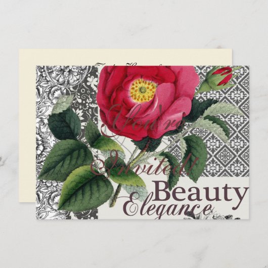 バラダマスクかわいらしフローラアンティーク 招待状 (正面/裏面)