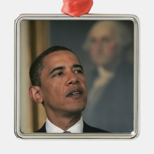 バラック・オバマは指名するために彼の意思を発表します メタルオーナメント (正面)