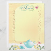 バラティーポットの粗末なシックな茶のパーティーメニューのレターヘッド (正面/裏面)