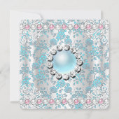 バラティール(緑がかった色)ダマスクホワイトピンクパールバースデーパーティー 招待状 (裏面)