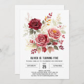 バラデジタルブルゴーニュフローラ誕生日 招待状 (正面/裏面)