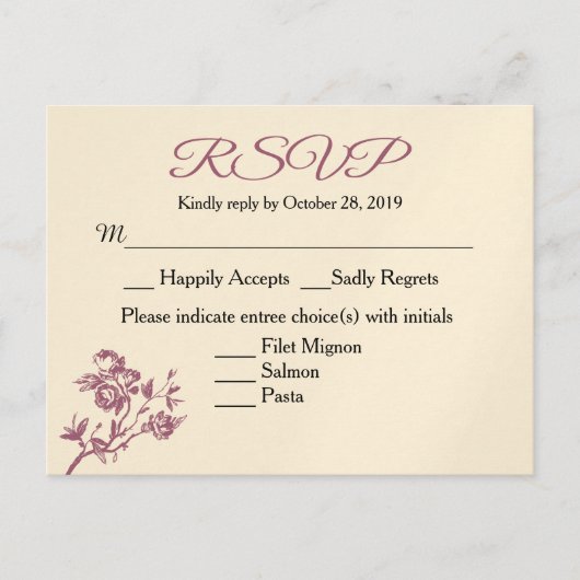 バラデライト！ピンクバーガンディRSVP応答ポストカード インビテーションポストカード (正面)