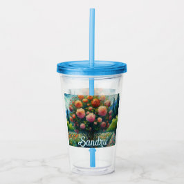 バラトピアリーバンゴッホスタイルバラフローラピンク アクリルタンブラー