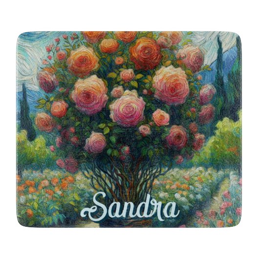 バラトピアリーバンゴッホスタイルバラフローラピンク カッティングボード (正面)