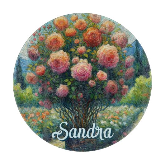 バラトピアリーバンゴッホスタイルバラフローラピンク カッティングボード (正面)