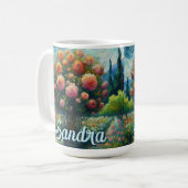 バラトピアリーバンゴッホスタイルバラフローラピンク コーヒーマグカップ (正面左)